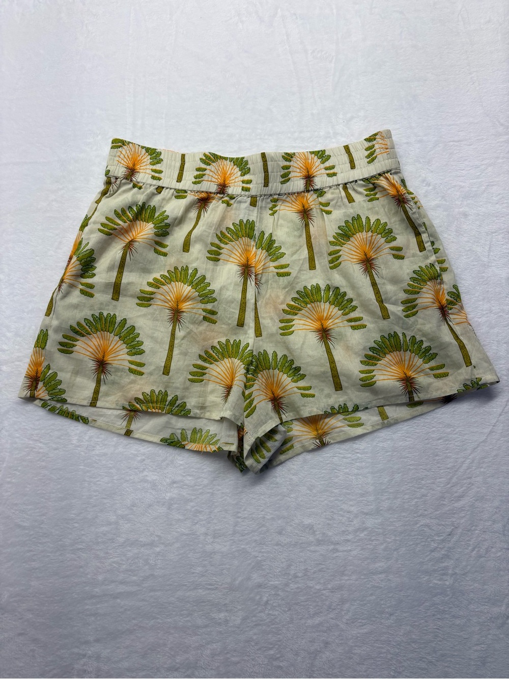 Haute Hippie Palm Tree Print Cotton Shorts Medium Tropical Resort